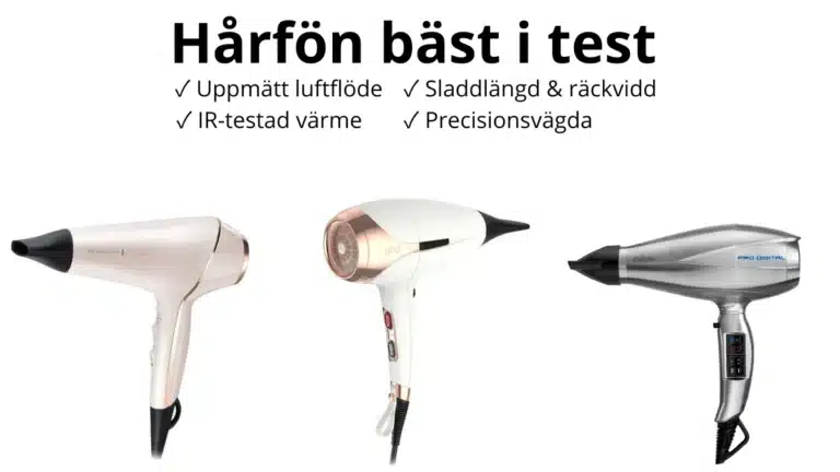 3 hårfönar med text bäst i test ovanför